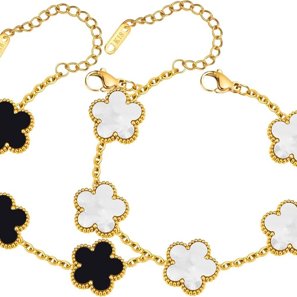 Women Gold Bracelets Jewelry Set - 18K Gold Plated Floral Bracelets,Stainless St - Picture 1 of 6